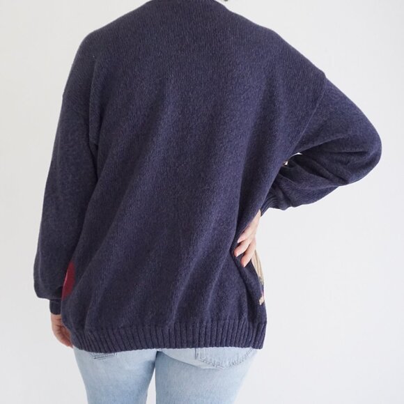 Vintage Northern Reflections Puppy Dog Navy Knit Cardigan Sweater Grandmacore M - Picture 2 of 10